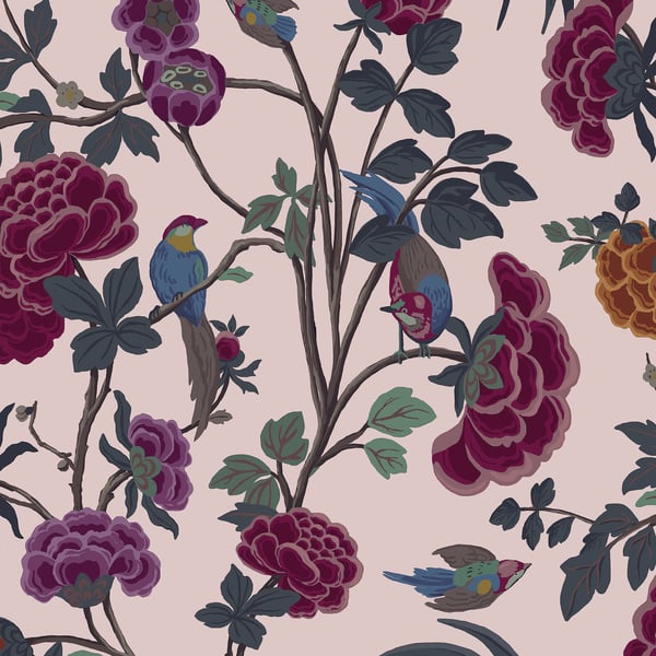 Galerie Wallpaper Product code: DA23241 - Luxe Wallpaper Collection - Multi Pink Colours - Blooms and Birds Design