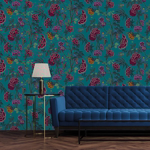 Galerie Wallpaper Product code: DA23243R - Luxe Wallpaper Collection - Green Red Colours - Blooms and Birds Design