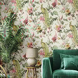 Galerie Wallcoverings Product Code: 25755 - Cottage Chic Wallpaper Collection Galerie Wallcoverings Product Code 25755 - Cottage Chic Wallpaper Collection - Pink Green Colours - Pavone Platino Design