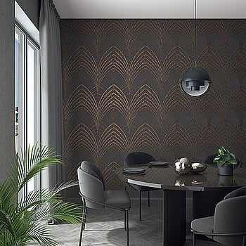 Galerie Wallcoverings Product Code 32256 - Avalon Wallpaper Collection - Anthracite Copper Colours -  