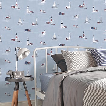 Galerie Wallcoverings Product Code G23313 - Deauville 2 Wallpaper Collection - Sky Blue Red White Colours -  